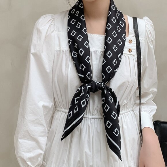 2/$30 Black Geometric Silk Satin Scarf Large Square Neck Tie Head Scarf Bandana - Picture 5 of 5